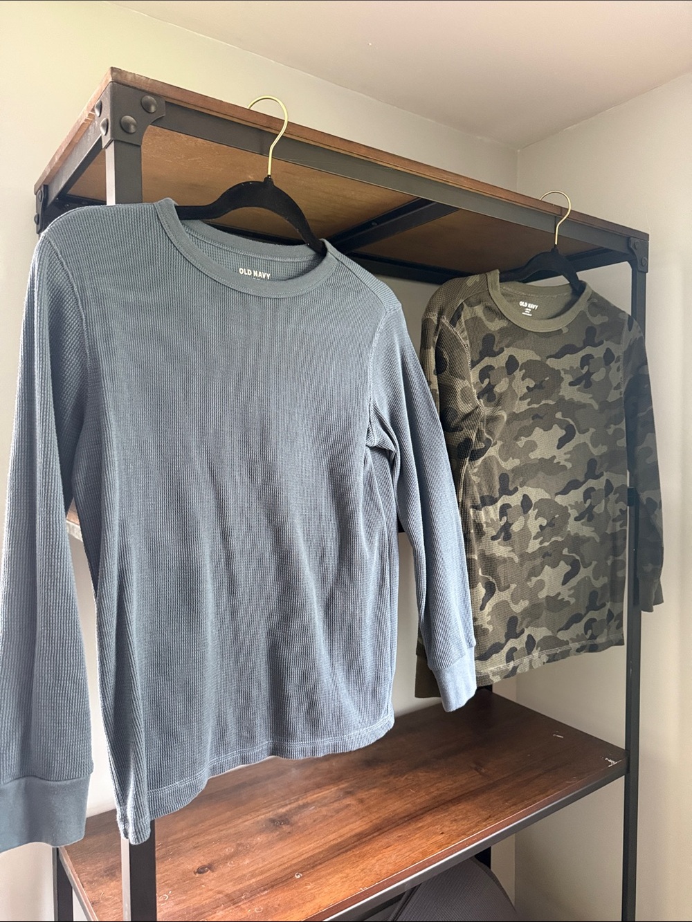 2 Old Navy kids large  Long Sleeve Thermal Shirt - Slate Blue and camo